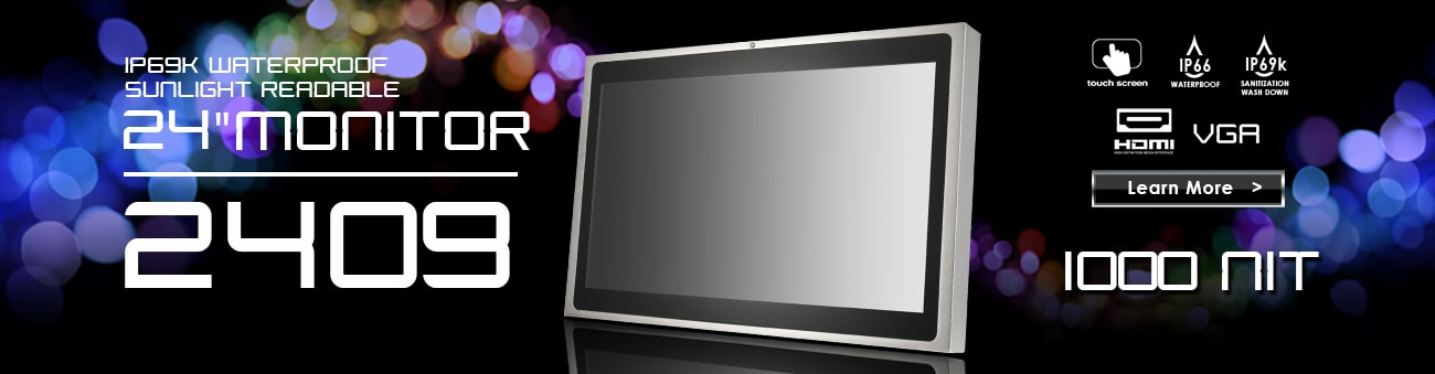 24 inch monitor, 24 inch touchscreen, IP69K https://www.xenarc.com ruggedized solutions manufacturer for all industries  HDMI, VGA & DVI Video Inputs