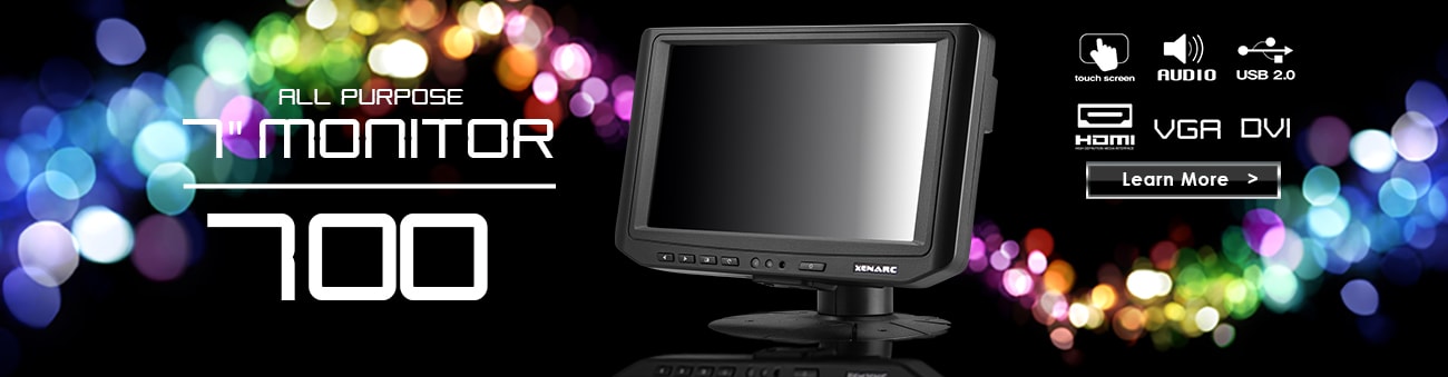 7 inch monitor, 7 inch touchscreen, small monitor, small touchscreen https://www.xenarc.com ruggedized solutions manufacturer for all industries  HDMI, VGA, DVI, SDI Video Inputs