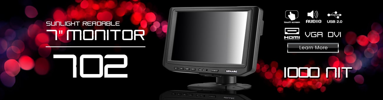 7 inch monitor, 7 inch touchscreen, small monitor, small touchscreen https://www.xenarc.com ruggedized solutions manufacturer for all industries  HDMI, VGA, DVI, SDI Video Inputs