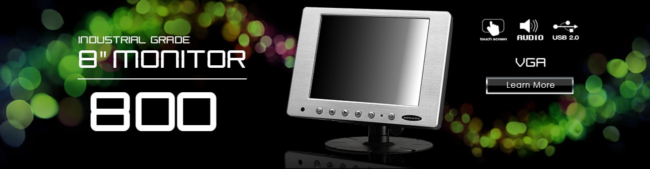 8 inch monitor, 8 inch touchscreen, small monitor, small touchscreen https://www.xenarc.com ruggedized solutions manufacturer for all industries  HDMI, VGA, DVI, SDI Video Inputs
